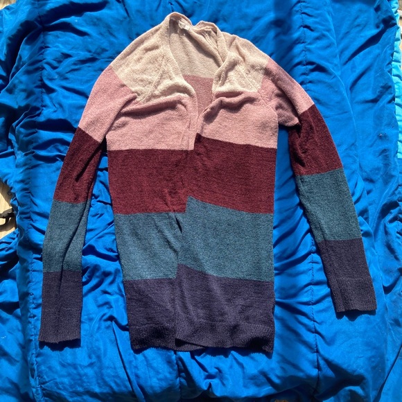 Color block cardigan in navy blue, pink, and purple! Maurice’s size Medium - Picture 1 of 3